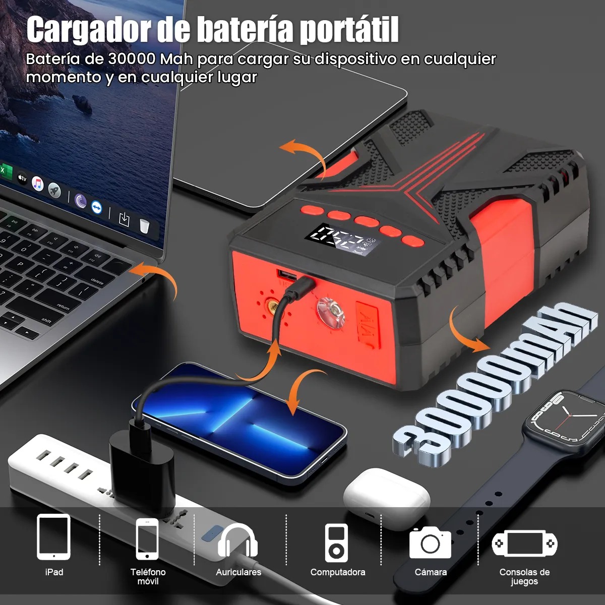 Arrancador De Baterias 8000a Cargador Coche Inflador 150psi